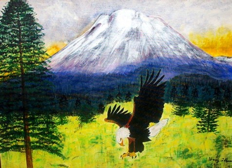 Original acrylic painting of an Eagle in front of Mt. Adams. This is painted on a 24" X 30" canvas. Sorry, this painting is not for sale. 